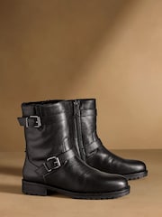 කළු - Russell & Bromley Glory Faux Fur Lined Biker Boots - 7න් 1 වන රූපය