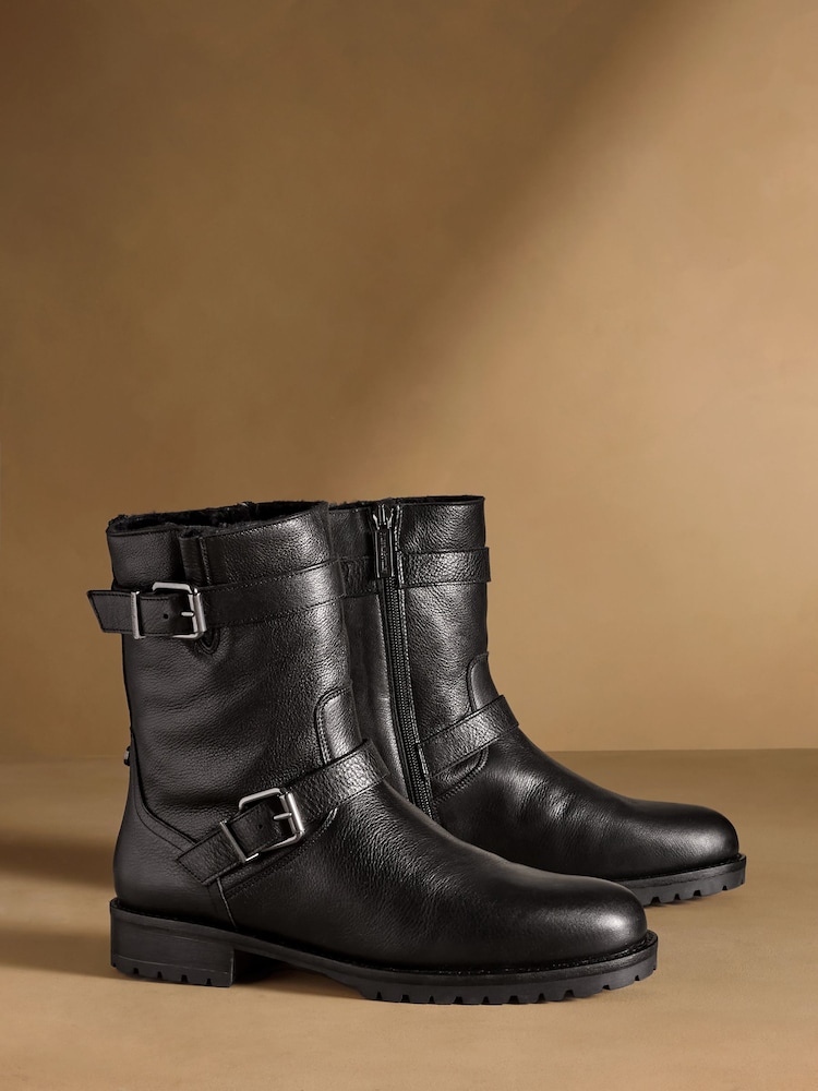 කළු - Russell & Bromley Glory Faux Fur Lined Biker Boots - 7න් 1 වන රූපය