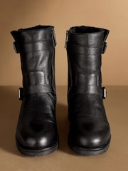 කළු - Russell & Bromley Glory Faux Fur Lined Biker Boots - 7න් 3 වන රූපය