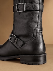 කළු - Russell & Bromley Glory Faux Fur Lined Biker Boots - 7න් 6 වන රූපය