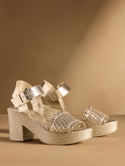 Russell & Bromley Gold Liberate Woven Platform Sandals - Image 1 of 7