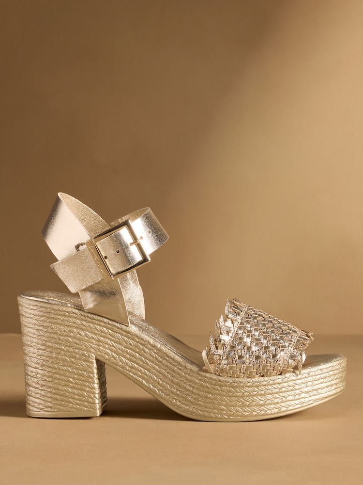 Russell & Bromley Gold Liberate Woven Platform Sandals - Image 2 of 7 Russell & Bromley Gold Liberate Woven Platform Sandals - Image 2 of 7