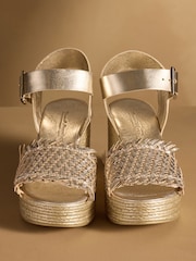 Russell & Bromley Gold Liberate Woven Platform Sandals - Image 3 of 7