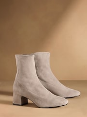 Russell & Bromley Grey Harrington Short Block Heel Sock Boots - Image 1 of 7