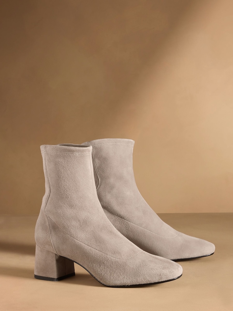 Russell & Bromley Grey Harrington Short Block Heel Sock Boots - Image 1 of 7 Russell & Bromley Grey Harrington Short Block Heel Sock Boots - Image 1 of 7