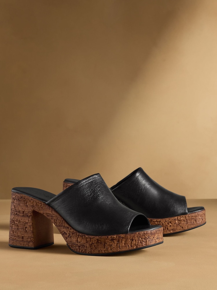 Russell & Bromley Black Brook Cork Platform Mules - Image 1 of 7