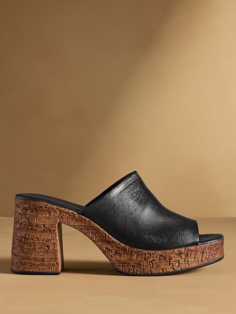 Russell & Bromley Black Brook Cork Platform Mules - Image 2 of 7