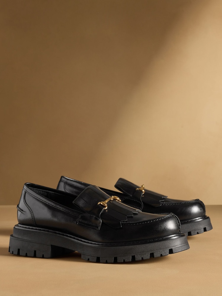 Russell & Bromley Black Mossley Fringe Loafers - Image 1 of 7