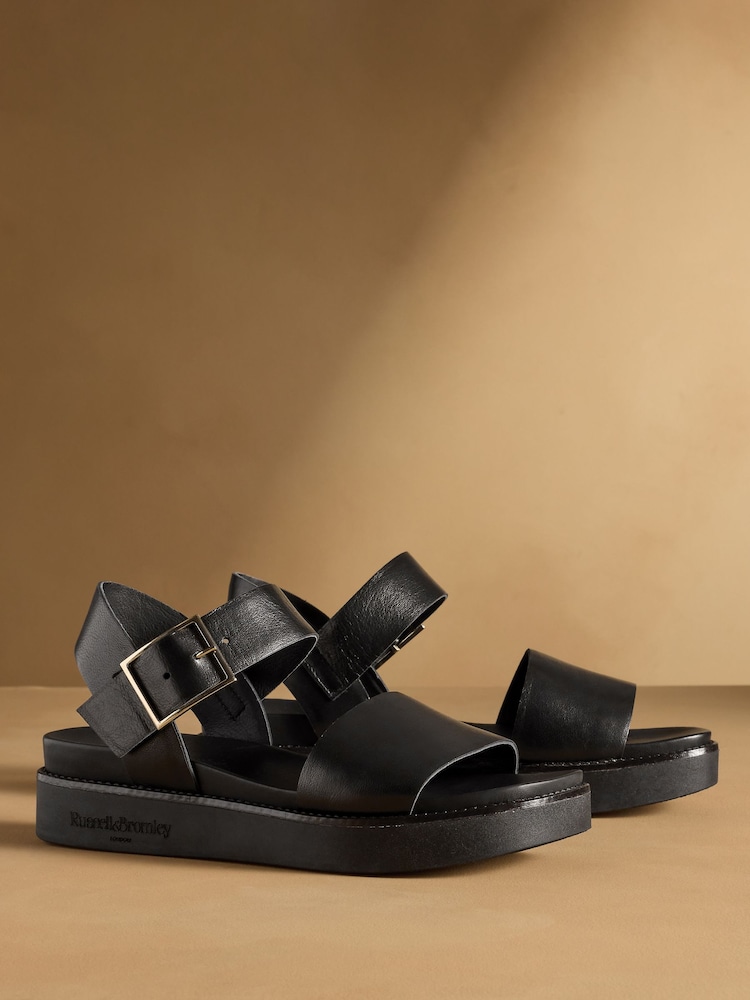 Russell & Bromley Black Boston Flatform Sandals - Image 1 of 7 Russell & Bromley Black Boston Flatform Sandals - Image 1 of 7