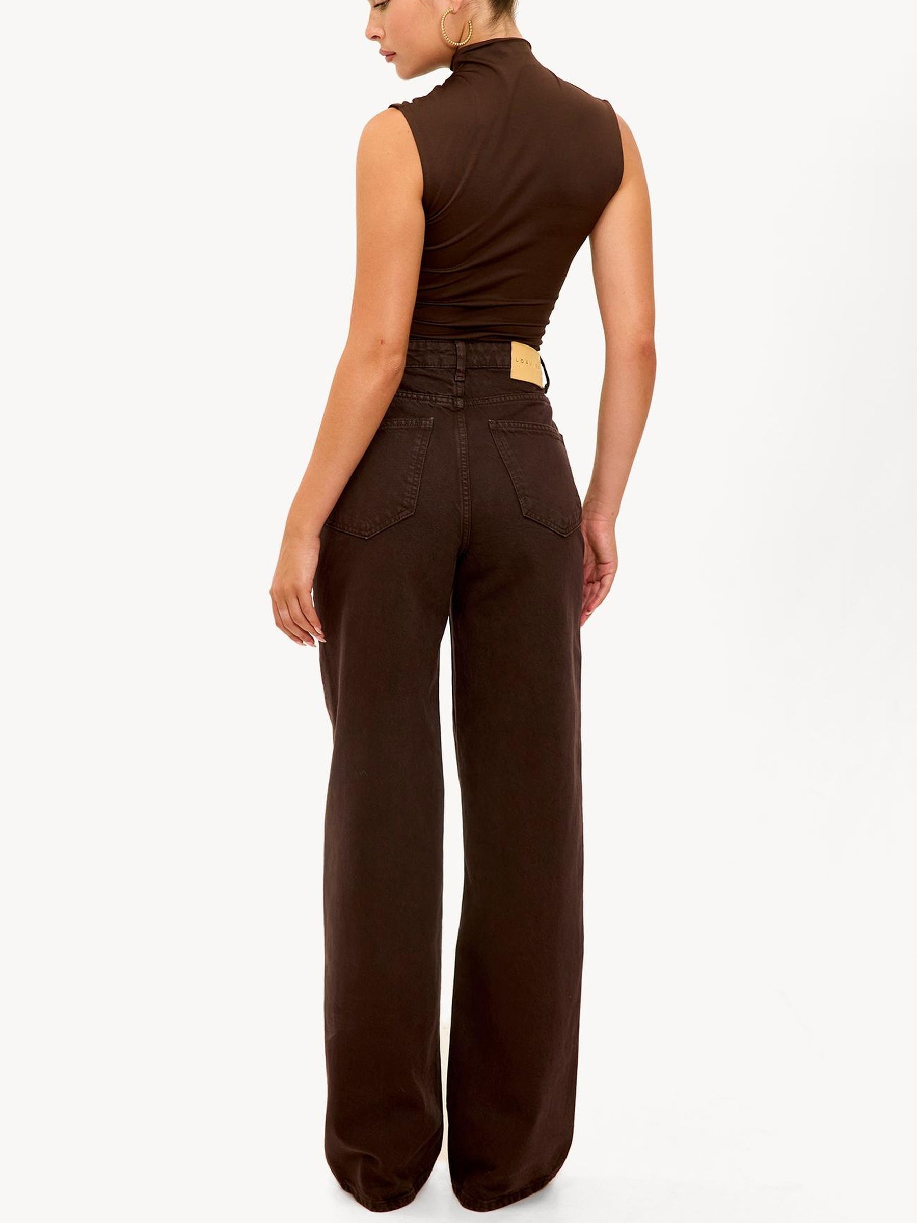 Buy LOAVIES Brown Straight Leg High Button Waisted Detailed Jeans from ...