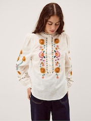 Monsoon White Emmy Embroidered Long Sleeve Top - Image 1 of 4