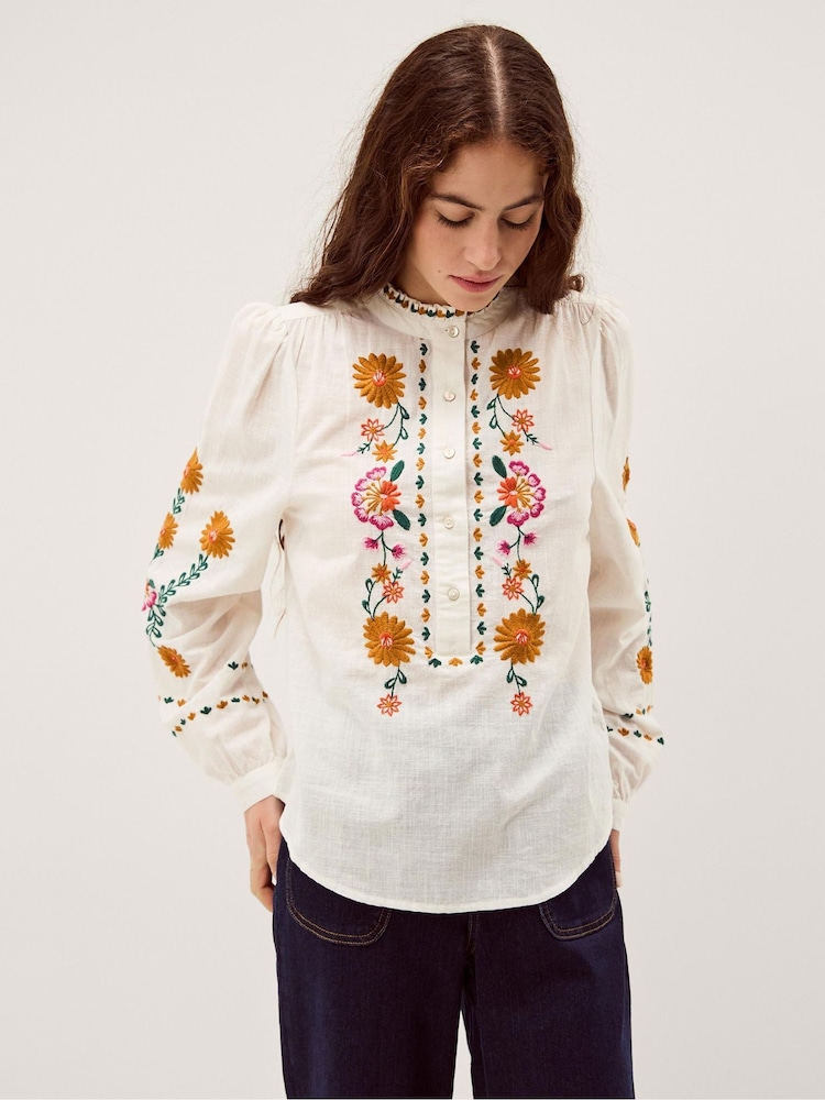 Monsoon White Emmy Embroidered Long Sleeve Top - Image 1 of 4