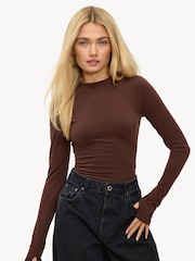 LOAVIES Brown Bodycon Fit Long Sleeve Top - Image 1 of 5