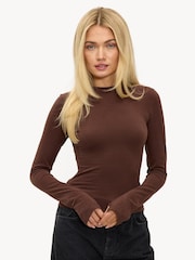 LOAVIES Brown Bodycon Fit Long Sleeve Top - Image 2 of 5