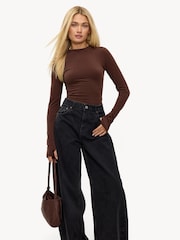 LOAVIES Brown Bodycon Fit Long Sleeve Top - Image 4 of 5