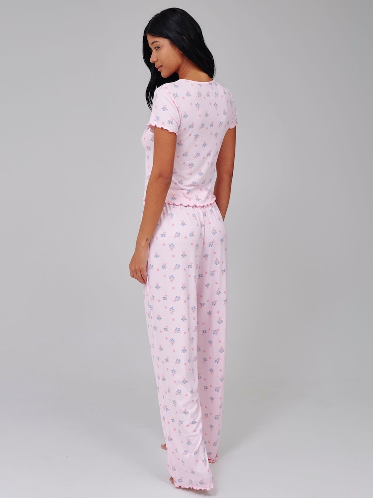 Loungeable Ditsy Floral Top And Trousers Pyjama Set - Imagen 2 de 5