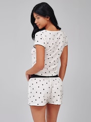 Loungeable Polka Dot Ribbed Button Top And Boxer Shorts Pyjama Set - Bild 2 von 4