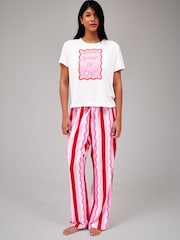 Loungeable Please Leave By 9pm T-shirt And Striped Trousers Pyjama Set - Bild 1 von 5
