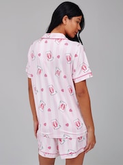 Loungeable Pink Leopard Stripe Short Sleeve Shirt And Shorts Button Through Pyjama Set - Image 2 of 5