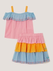 Monsoon Pink Floral Embroidered Colourblock Top & Skirt Set - Image 2 of 3