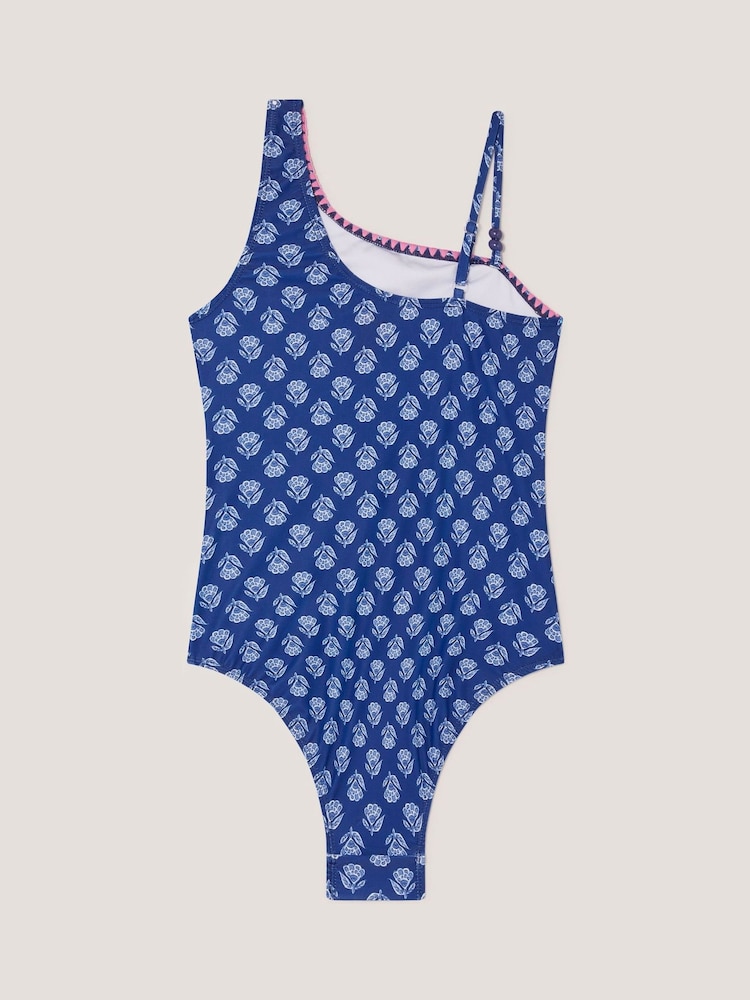 Monsoon Blue One Shoulder Block Print Swimsuit - Image 2 of 3