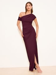 Lipsy Burgundy Red Petite Off The Shoulder Gathered Waist Maxi Dress - Image 3 of 4