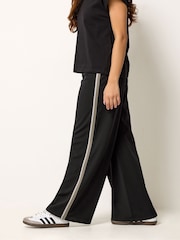 PixieGirl Petite Black Satin Side Stripe Wide Leg Trousers - Image 2 of 5
