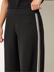 PixieGirl Petite Black Satin Side Stripe Wide Leg Trousers - Image 4 of 5