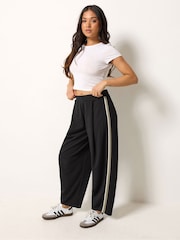 PixieGirl Petite Black Satin Side Stripe Barrel Trousers - Image 1 of 5