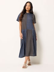 PixieGirl Petite Blue Check Midaxi Dress - Image 1 of 5