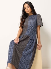 PixieGirl Petite Blue Check Midaxi Dress - Image 2 of 5
