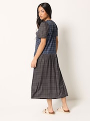 PixieGirl Petite Blue Check Midaxi Dress - Image 3 of 5