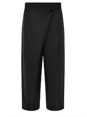 PixieGirl Petite Black Chrome Jersey Wrap Button Trousers - Image 4 of 4