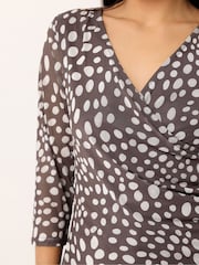 M&Co Brown Petite 3/4 Sleeve Mesh Wrap Top - Image 4 of 5