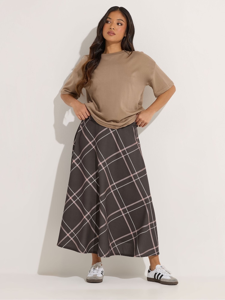 PixieGirl Petite Pink Check Midaxi Skirt - Image 1 of 5