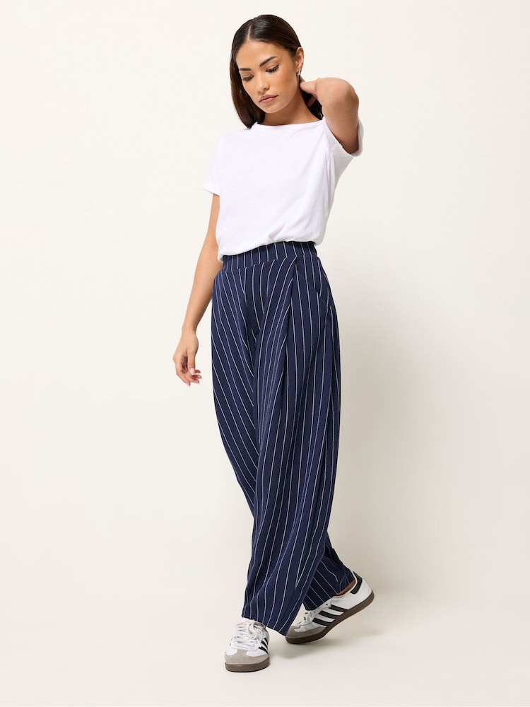PixieGirl Petite Blue Pinstripe Barrel Trousers - Image 1 of 4