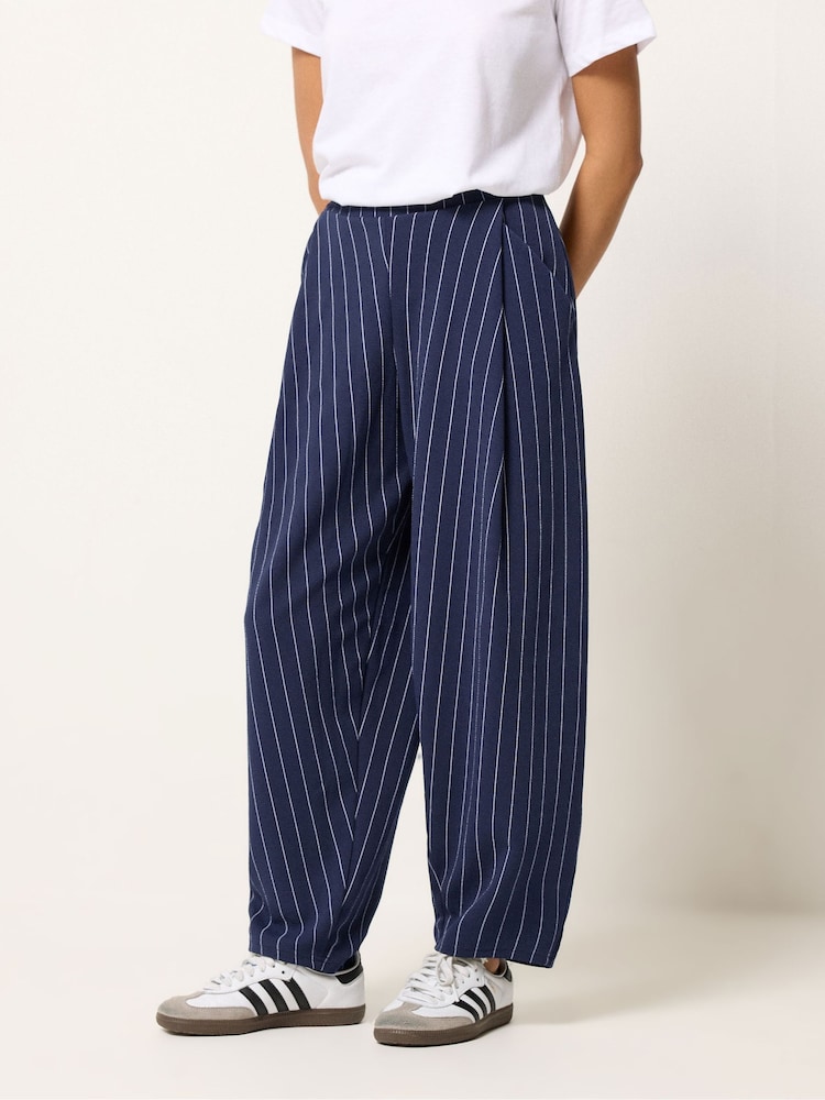 PixieGirl Petite Blue Pinstripe Barrel Trousers - Image 2 of 4