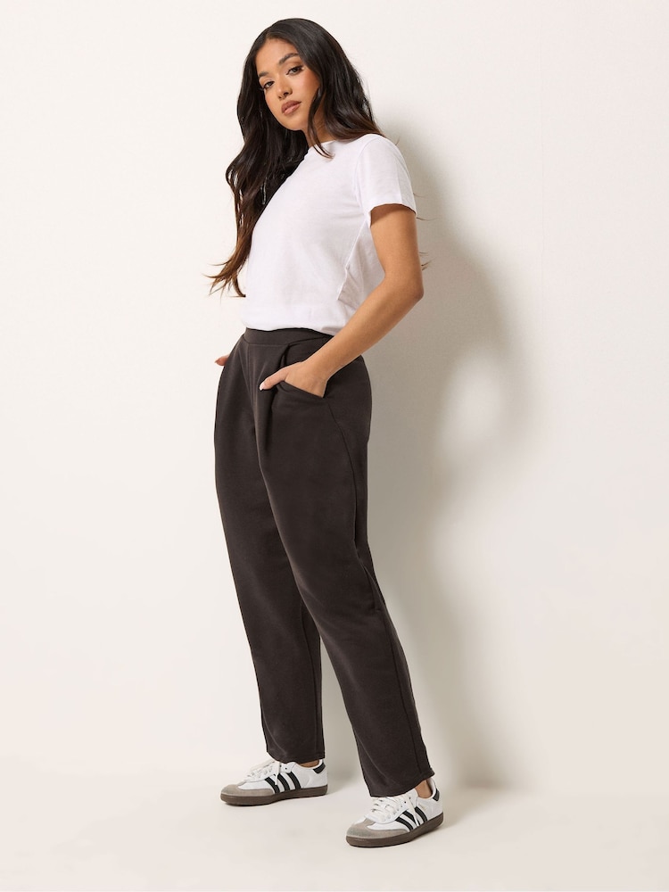 PixieGirl Petite Brown Textured Jersey Barrel Trousers - Image 1 of 5