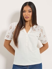 M&Co Cream Petite Embroidered Panel T-Shirt - Image 1 of 5