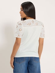 M&Co Cream Petite Embroidered Panel T-Shirt - Image 2 of 5