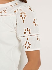 M&Co Cream Petite Embroidered Panel T-Shirt - Image 3 of 5