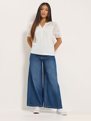 M&Co Cream Petite Embroidered Panel T-Shirt - Image 4 of 5