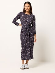 PixieGirl Petite Black Spot Print Twist Waist Maxi Dress - Image 1 of 5
