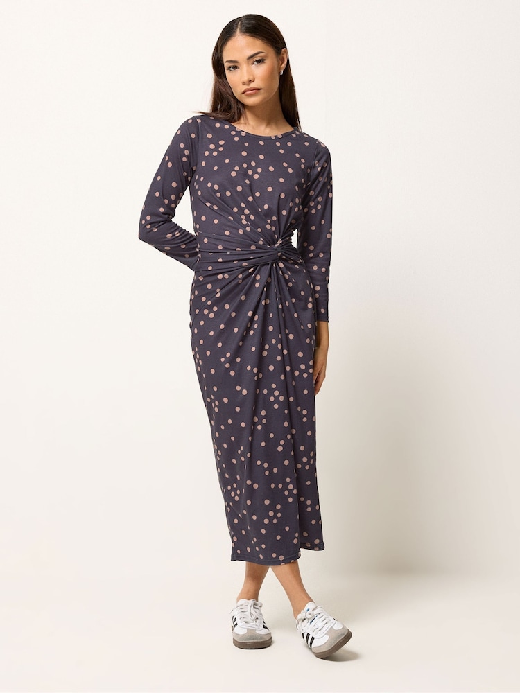 PixieGirl Petite Black Spot Print Twist Waist Maxi Dress - Image 2 of 5 PixieGirl Petite Black Spot Print Twist Waist Maxi Dress - Image 2 of 5