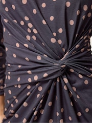 PixieGirl Petite Black Spot Print Twist Waist Maxi Dress - Image 4 of 5