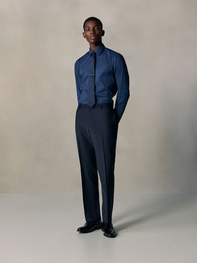 Navy Blue N. Premium Cotton Stretch Shirt Tonal and Tie Clip Set - Image 1 of 4