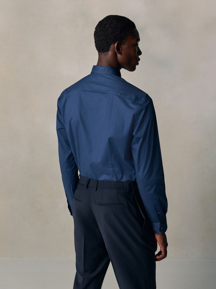 Navy Blue N. Premium Cotton Stretch Shirt Tonal and Tie Clip Set - Image 2 of 4
