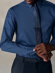 Navy Blue N. Premium Cotton Stretch Shirt Tonal and Tie Clip Set - Image 4 of 4