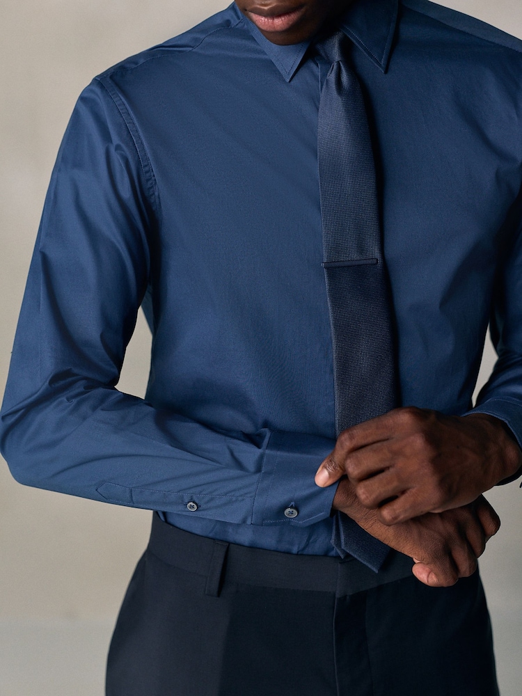 Navy Blue N. Premium Cotton Stretch Shirt Tonal and Tie Clip Set - Image 4 of 4