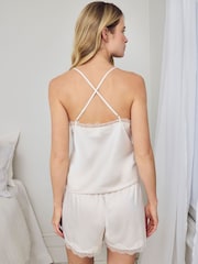 Chelsea Peers Satin Tulip Hem Lace Trim Cami Short Pyjamas Set - صورة 4 من 5